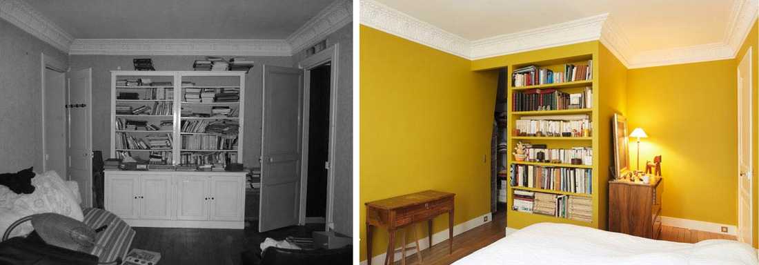 Avant - aprés salon d'un appartement aprés renovation par un architecte d'intérieur à Nantes