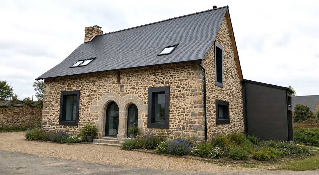 Extension d'une ancienne maison en pierre réalisée par un architecte DPLG