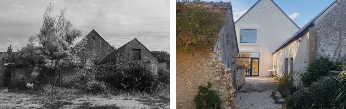 Avant-Après : tranformation de la grange en chambre d'hôtes depuis l'extérieur