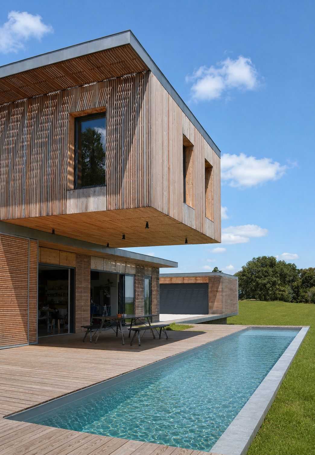 Maison d'architecte en bois et béton avec piscine