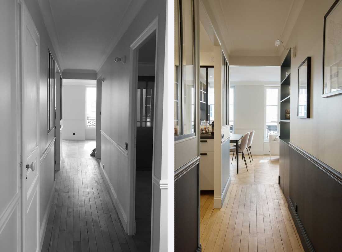 Avant-Après : aménagement d'un couloir - entrée par un architecte d'intérieur en Loire Atlantique