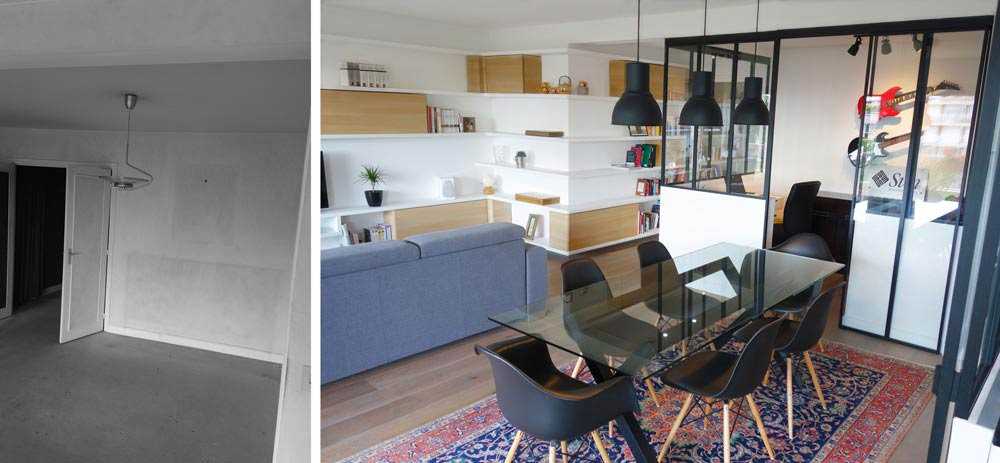 Photo avant aprés de la rénovation d'un appartement de 100 m² à Nantes