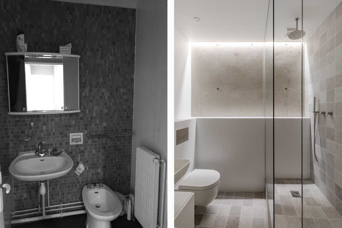 Avant - après : Rénovation de la salle de bain d'un appartement des années 70 à Nantes