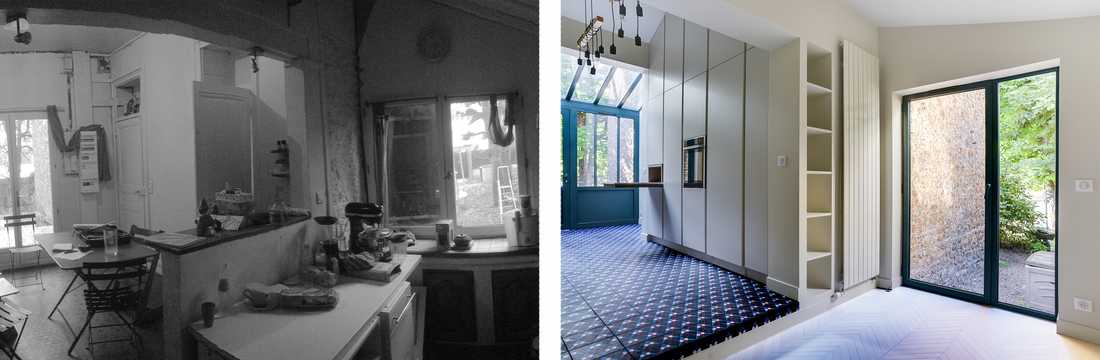 Avant-après : création d'une véranda dans une maison Meulière en Loire Atlantique par un architecte