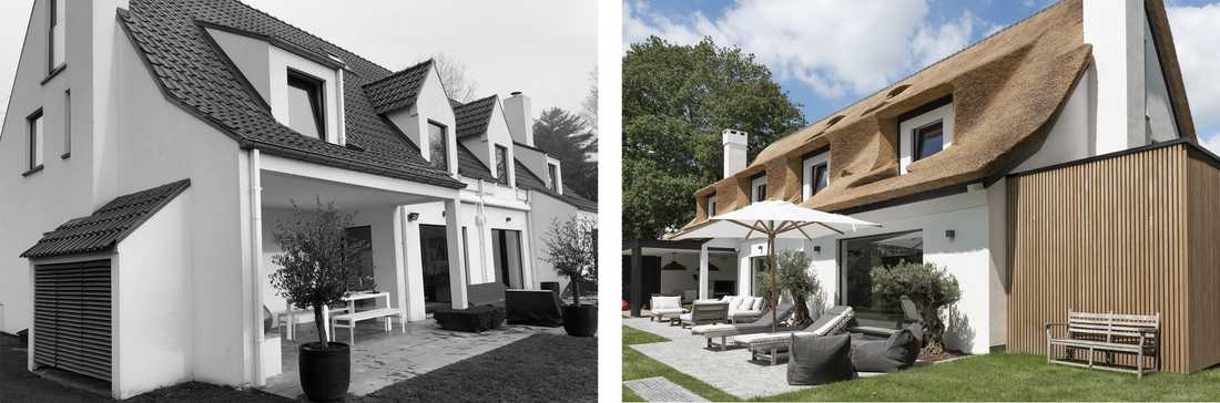 Photo avant-après de la restructuration complète d'une villa par un architecte d'intérieur à Nantes