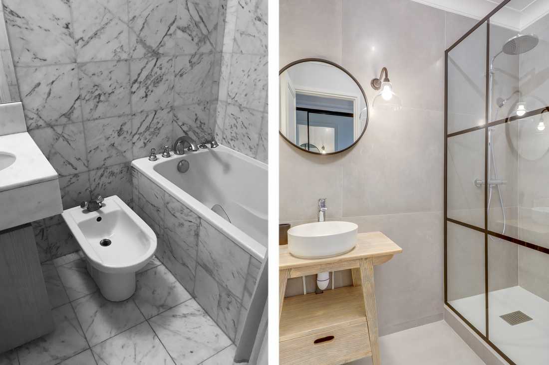 Avant - après : Rénovation d'une salle de bain par un architecte d'intérieur en Loire Atlantique