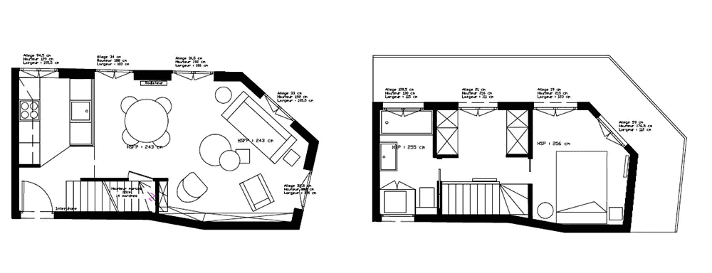 Plan de l'architecture intérieur d'un duplex à Nantes