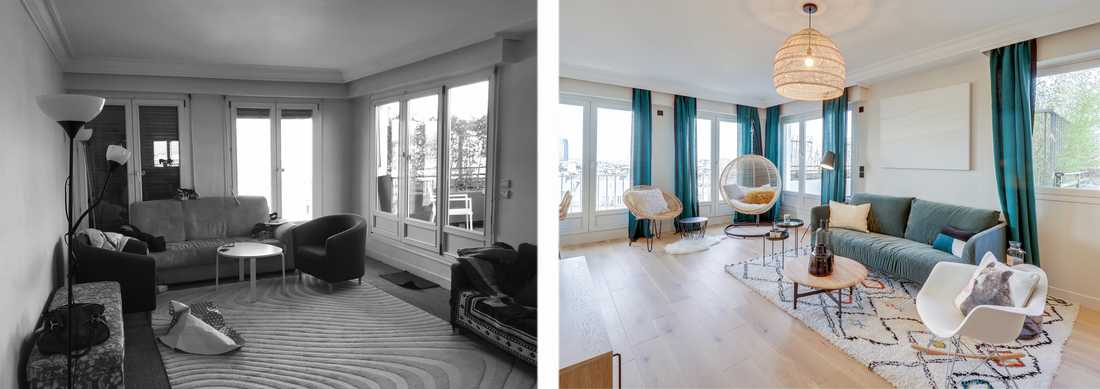 Avant - après : Aménagement du salon d'un appartement des années 60 par un architecte d'intérieur à Nantes